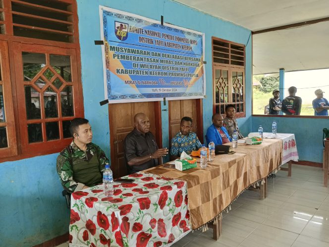 Bersama Masyarakat, Satgas Yonif 512QY Deklarasi Pembrantasan Miras dan Narkoba di Distrik Yaffi.